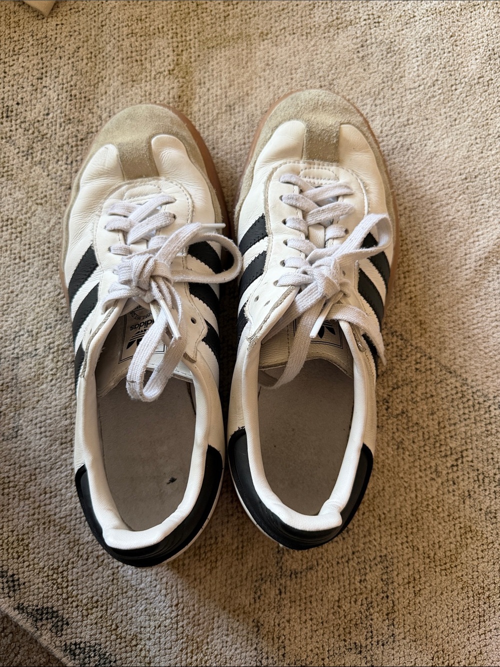 adidas White and Black Low-Top Sneakers with Gum Sole